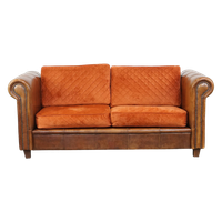 Luxe En Comfortabele Schapenleren 2.5 Zits Bank Van Topkwaliteit Met Oranje Stoffen Kussens