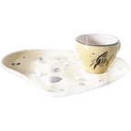 Fifties Boterham Bordje Met Koffiekopje Maanvis Geel Pastel thumbnail 1