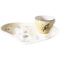 Fifties Boterham Bordje Met Koffiekopje Maanvis Geel Pastel