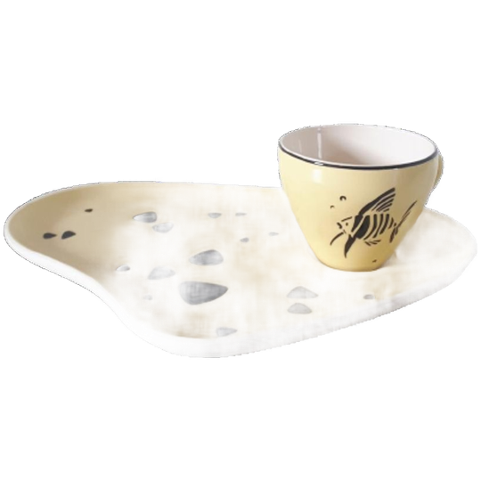 Fifties Boterham Bordje Met Koffiekopje Maanvis Geel Pastel 1