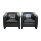 Set Van 2 Zwarte Schapenleren Art Deco Design Fauteuils/ Armchairs Met Een Hoog Zitcomfort thumbnail 1