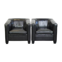 Set Van 2 Zwarte Schapenleren Art Deco Design Fauteuils/ Armchairs Met Een Hoog Zitcomfort