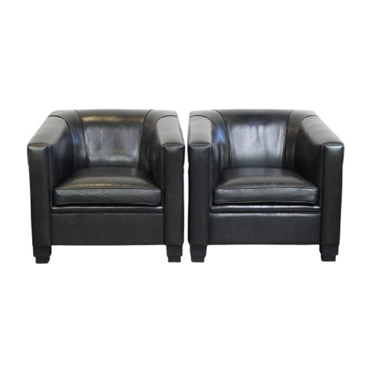 Set Van 2 Zwarte Schapenleren Art Deco Design Fauteuils/ Armchairs Met Een Hoog Zitcomfort 1