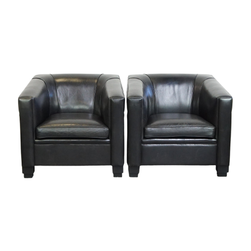 Set Van 2 Zwarte Schapenleren Art Deco Design Fauteuils/ Armchairs Met Een Hoog Zitcomfort