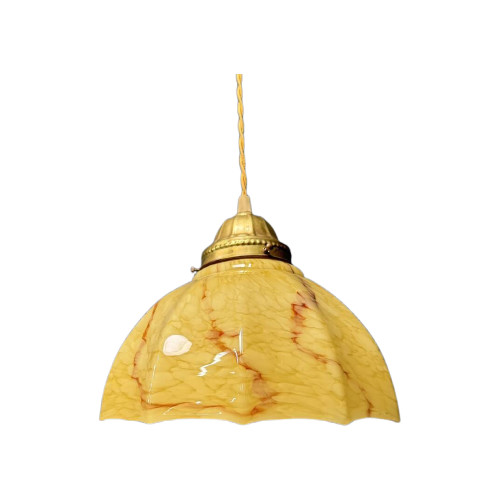 Vintage Paraplu Vormige Geel Gemarmerde Glazen Hanglamp