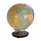 Midcentury Glazen Globe Met Licht Van Columbus Duoerdglobe, Duitsland thumbnail 1