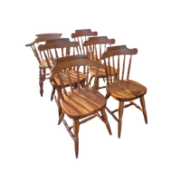 Zes Rustieke Grenen Eetkamer Stoelen