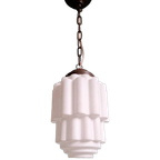 Art Deco-Hanglamp, Type Skyscraper, Wit Opaline thumbnail 1