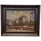 Vintage Olieverf Met Parijse Bloemenmarkt Frederic, 20e Eeuw thumbnail 1