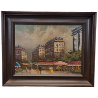 Vintage Olieverf Met Parijse Bloemenmarkt Frederic, 20e Eeuw