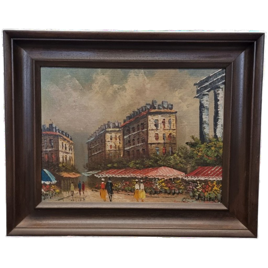 Vintage Olieverf Met Parijse Bloemenmarkt Frederic, 20e Eeuw 1
