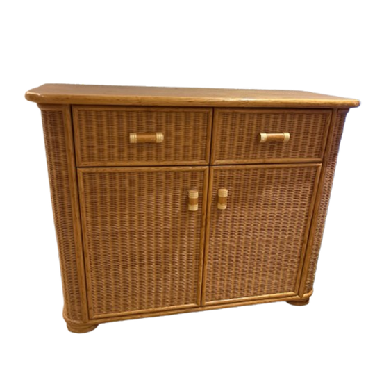Prachtige Ladekast Jaren ‘80 Van Hout, Rotan En Bamboe. 1