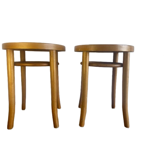 Set Van 2 Vintage Houten Krukjes / Tabourets / Stoeltjes 1