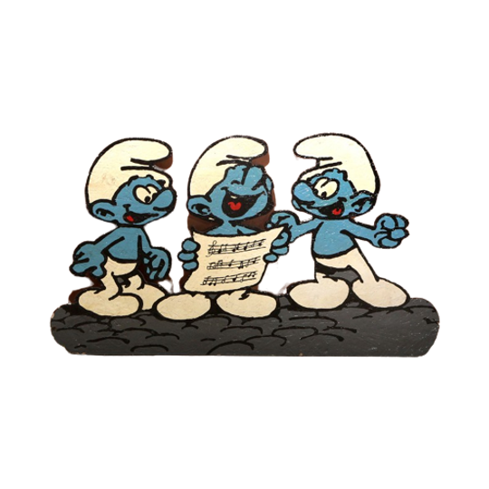 Xl Big Wooden Funky Music Smurfs Wall Sculpture Board 1