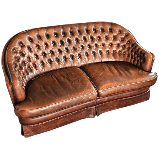 Small 2 Seater / Chesterfield Sofa / Brown Leather / Width 155 Cm 1