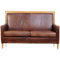 Mooie En Comfortabele Schapenleren Art Deco Design 2 Zits Bank Met Houten Details