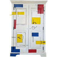 Mondrian Kast/ Modern Look Kast/ Statement Massief Hout Wandkast