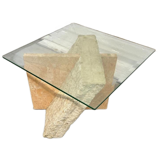Vintage Vierkante Salontafel /bijzettafel Met Mactan Steen 1