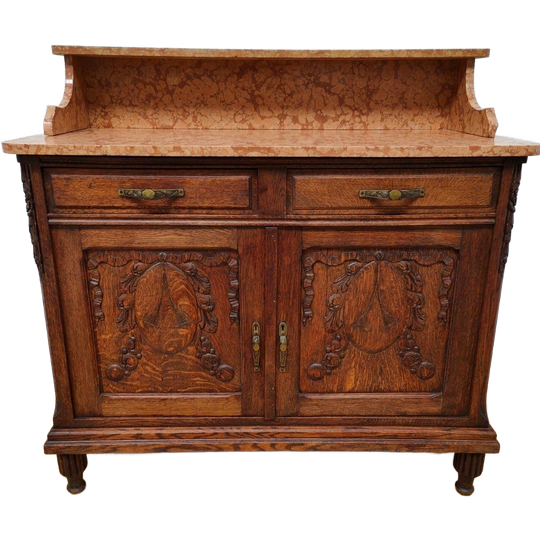 Vintage Antiek Dressoir Commode Ladekast Badkamermeubel Met Marmer Blad 203 1
