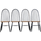 Set Van 4 Vintage Houten Design Stoelen Met Zwarte Spijlen Rugleuning En Bruine Zitting thumbnail 1