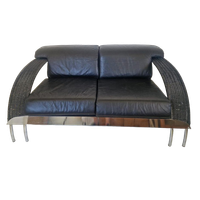 Postmoderne Bank Rotan Chroom En Leer Jaren 80 Van Dover.
