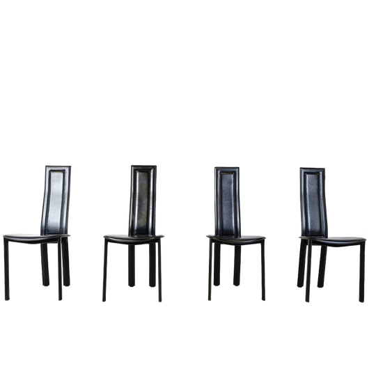 Set Of 4 Leather High Back Dining Chairs, 1980s 1