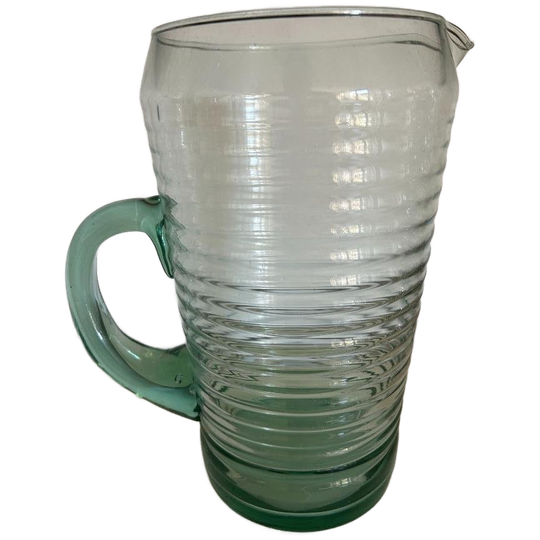 Grote Vintage Glazen Kan Met Ribbels Mondgeblazen 1