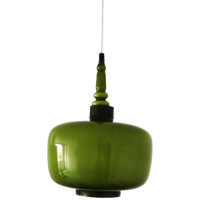 Vintage Glazen Hanglamp, Groen Glas Van Buiten, Wit Glas Van Binnen.