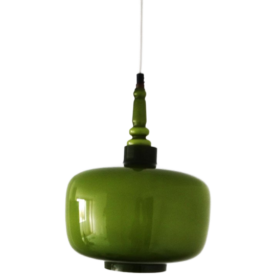 Vintage Glazen Hanglamp, Groen Glas Van Buiten, Wit Glas Van Binnen. 1