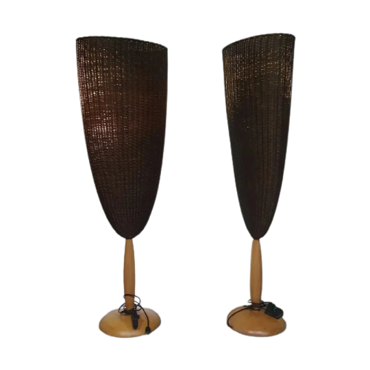 Marco Agnoli For Pierantonio Bonacina / Flûte / 2 X / Xl 180 Cm Wicker Floor Lamps From 1991 1