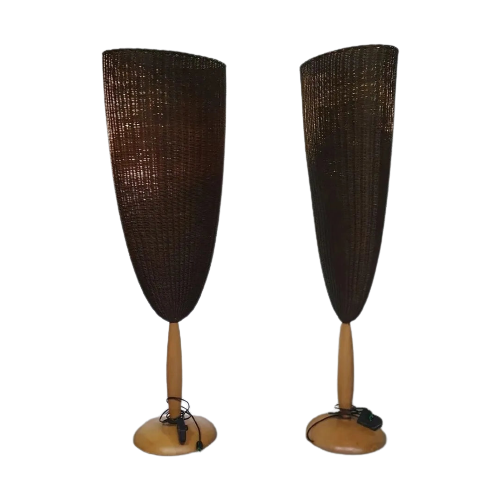 Marco Agnoli For Pierantonio Bonacina / Flûte / 2 X / Xl 180 Cm Wicker Floor Lamps From 1991