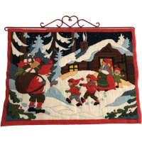 Vintage Zweeds Borduurwerk Kersttafereel
