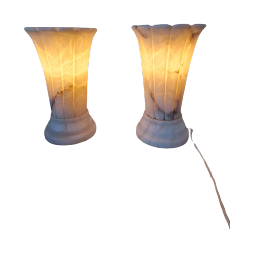 2 Vintage Spaanse Albast Tafel Lampen