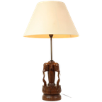Grote Massief Teak Olifanten Lamp Vintage Tafellamp Sixties thumbnail 1