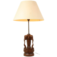 Grote Massief Teak Olifanten Lamp Vintage Tafellamp Sixties