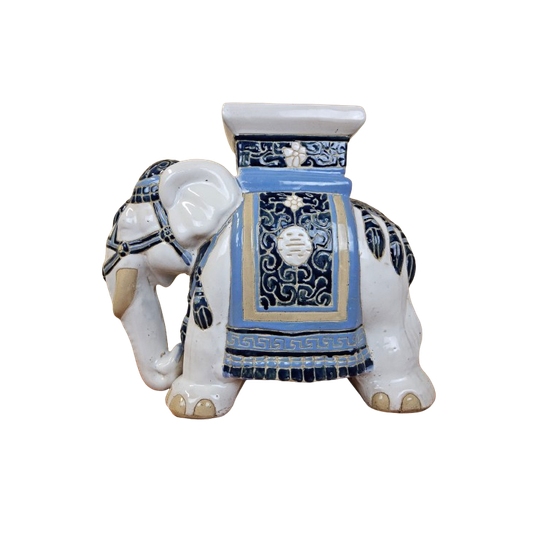 Vintage 70s Xxl Chinese Keramieken Olifant Plantentafel (hoogte:42cm) Kruk Chinoiserie 1