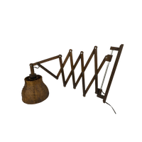 Schaarlamp | Harmonicalamp | Wandlamp | Vintage | Eiken | Varkensblaas | 70'S |