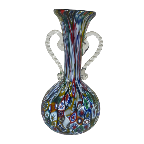 Officine Di Murano 1295 - Millefiori Vase With Amphora Style Handles - Multicolored