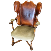 Rare Leather And Oak Wing Chair Designed By Theo Ruth For Artifort / F 297 From 1949