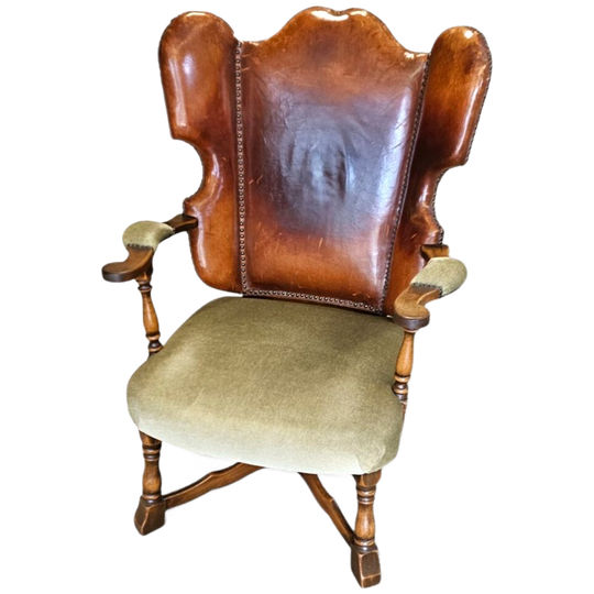 Rare Leather And Oak Wing Chair Designed By Theo Ruth For Artifort / F 297 From 1949 1