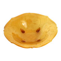 Prachtige Grote Glazen Schaal Met Rozen Amberkleurig, Rond 1900