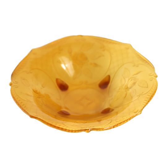 Prachtige Grote Glazen Schaal Met Rozen Amberkleurig, Rond 1900 1