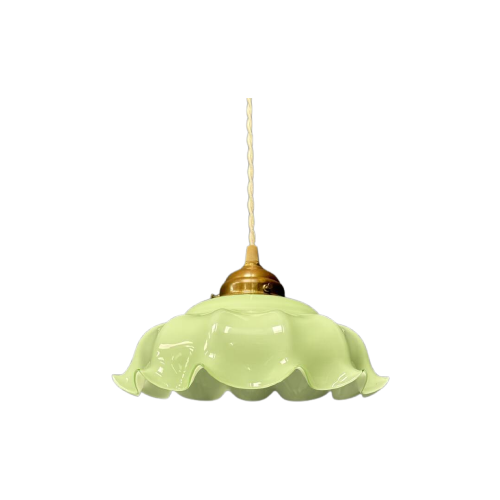 Vintage Mintgroene Glazen Hanglamp Met Messing Armatuur