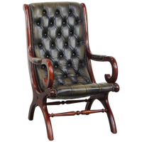 Tijdloze En Klassieke Groene Engelse Stijl Rundleren Chesterfield Fauteuil Met Hout