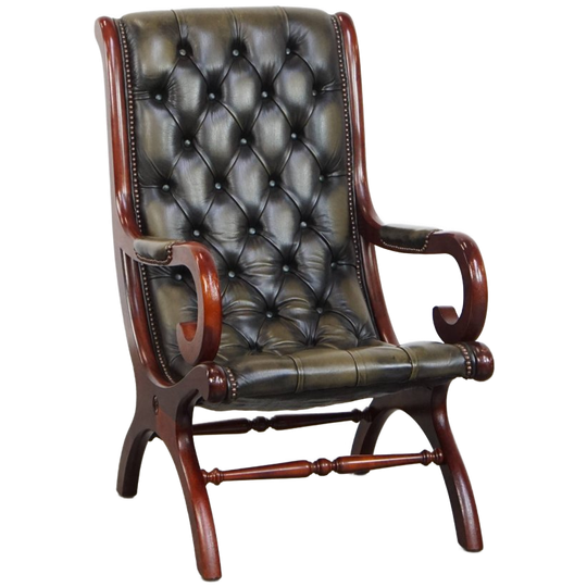 Tijdloze En Klassieke Groene Engelse Stijl Rundleren Chesterfield Fauteuil Met Hout 1