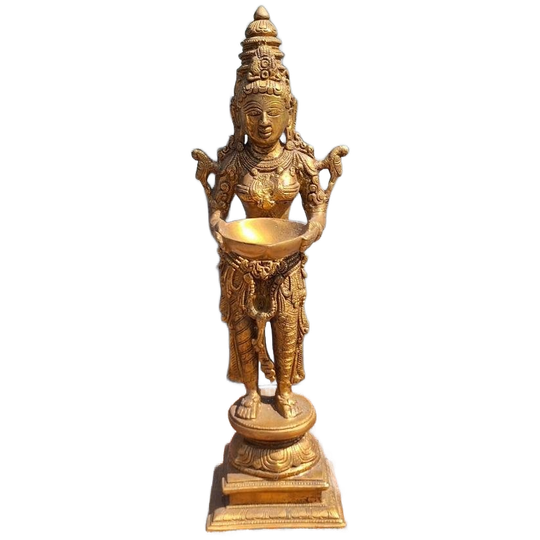 Massief Bronzen Beeld Van Hindoe Godin Lakshmi Dīpālakṣmī 1