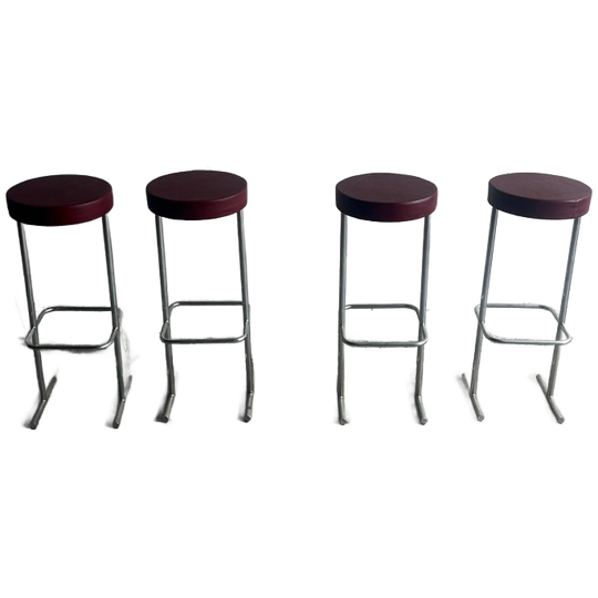 Set Of 4 Industrial Bar Stools – Burgundy Seats (1980s) 1
