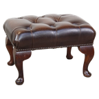 Sierlijke, Donkerbruine Rundleren Chesterfield Hocker thumbnail 1