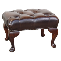 Sierlijke, Donkerbruine Rundleren Chesterfield Hocker