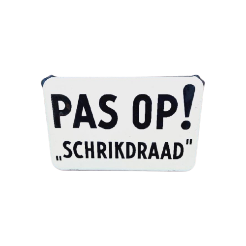 Stoer Emaille Waarschuwingsbord️⚠️ Pas Op! "Schrikdraad"